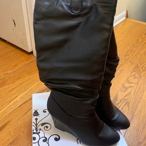 Black Wedge Mid High Boots